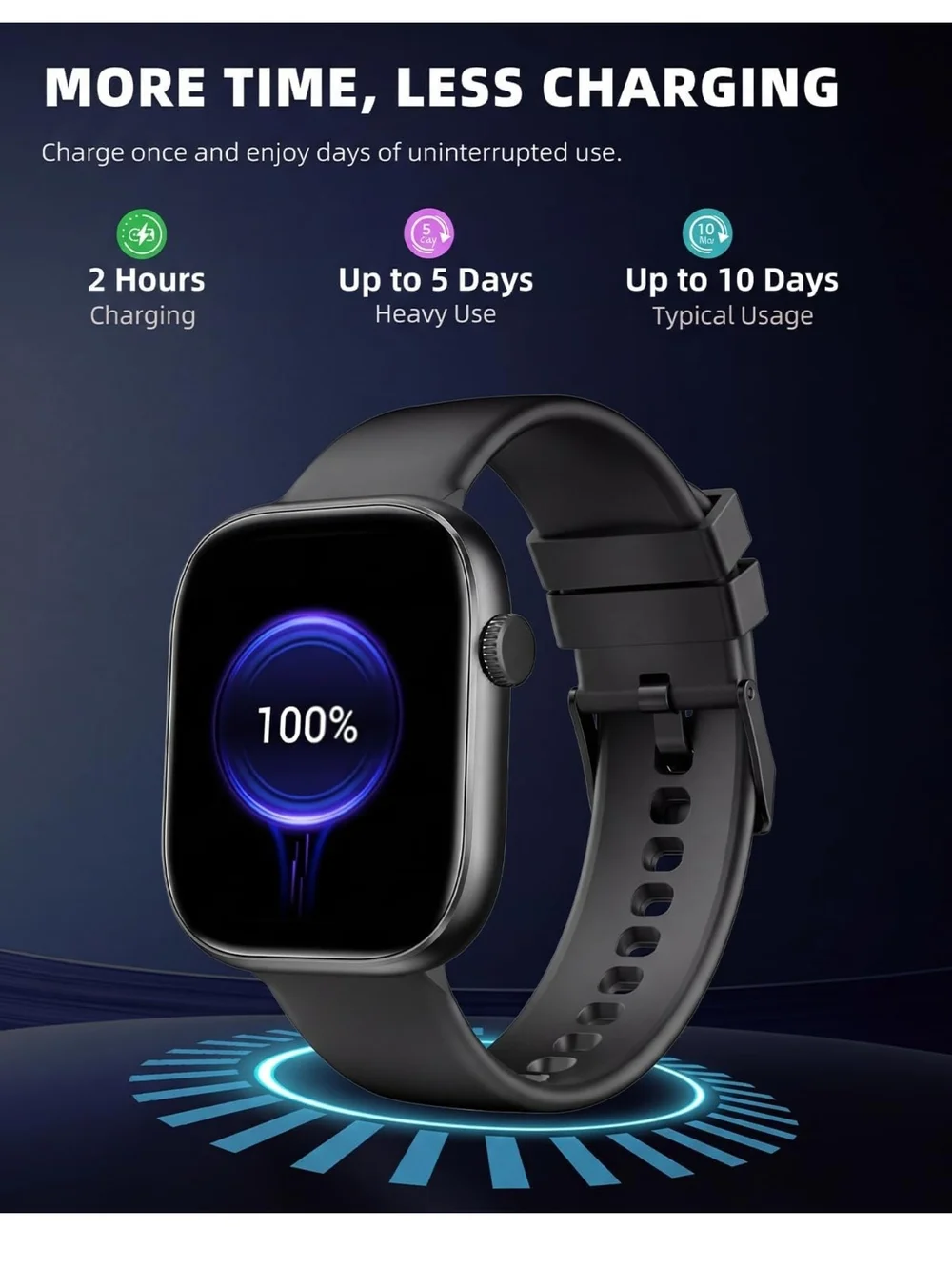 Black Smartwatch with Silicone Band - Touchscreen 1.83